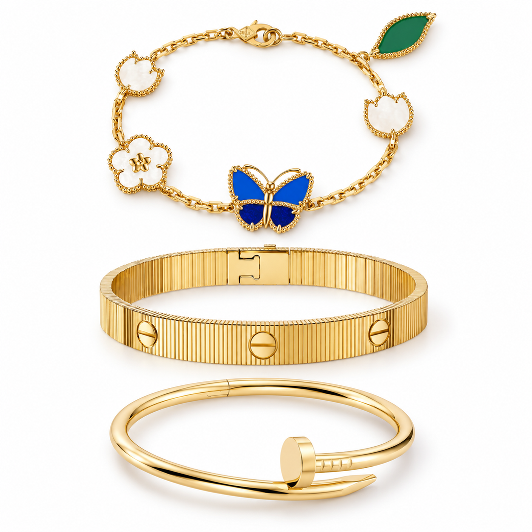 [Luxe Jewelery]Clover Lucky Spring & Love & Juste Garden 3-Piece  Bracelet Stack Set