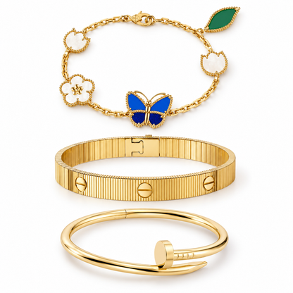 [Luxe Jewelery]Clover Lucky Spring & Love & Juste Garden 3-Piece  Bracelet Stack Set