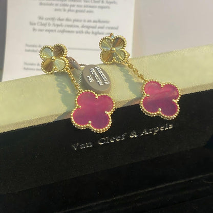 [Luxe Jewelery]Clover Pink Enamel Necklace & Earring Jewelry Set