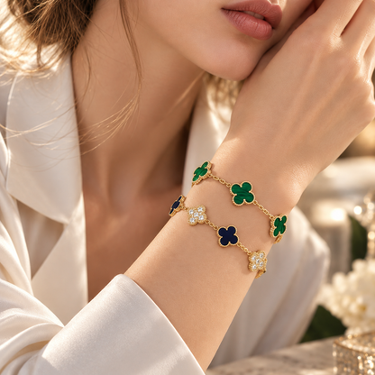 [Luxe Jewelery]Clover 5-Motif Malachite & Pietersite Bracelet Stack Set