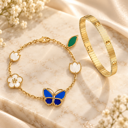 [Luxe Jewelery] Lucky Spring Butterfly 5-Motif & LOVE Unlimited Bracelet Stack Set