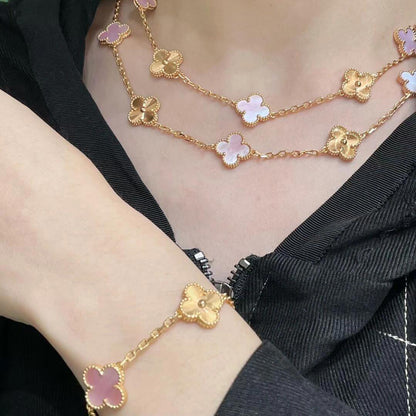 [LUXE]クローバー 20モチーフ レーザーピンク モップネックレス