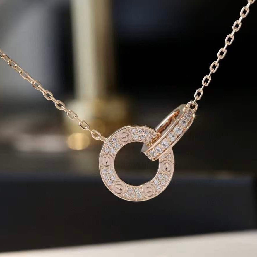 [Luxe]LOVE 7.6MM NECKLACE ROSE GOLD AND SILVER  FULL DIAMOND