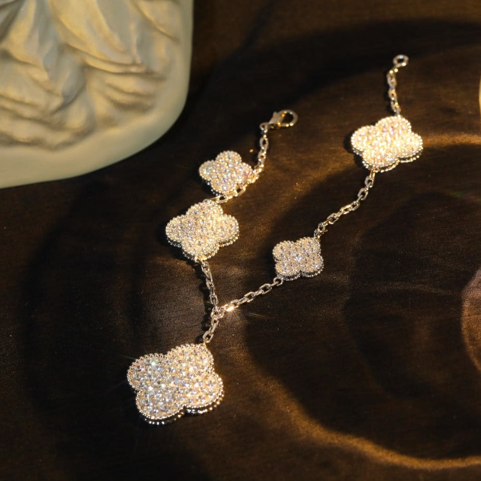 [LUXE]CLOVER BRACELET 5 MOTIF SILVER DIAMOND PAVED