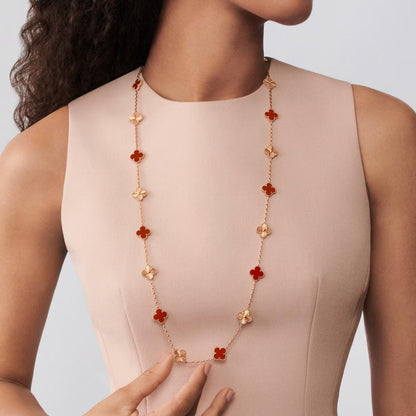 [Luxe Jewelry]CLOVER 20 MOTIFS LASER CARNELIAN NECKLACE