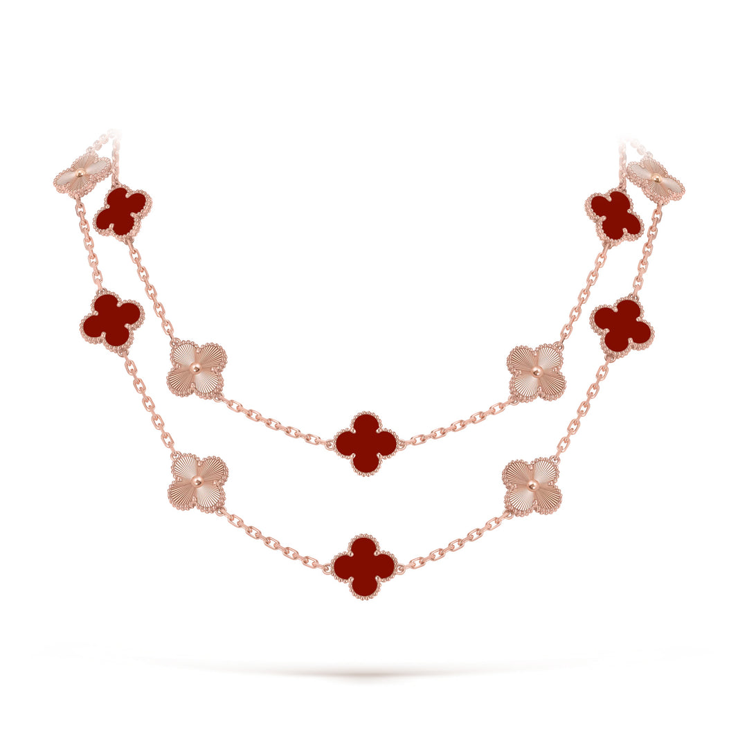 [Luxe Jewelry]CLOVER 20 MOTIFS LASER CARNELIAN NECKLACE