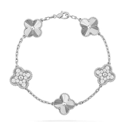 [Luxe]CLOVER 5 MOTIF SILVER DIAMOND BRACELET