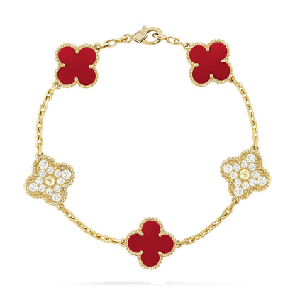 [LUXE] KLEE-ARMBAND MIT 5 MOTIVEN AUS ROTEM KARNEOL