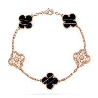 [Luxe Jewelery]Clover Laser  Pulsar Stone 5-Motif & LOVE Diamond-Paved Bracelet Stack Set