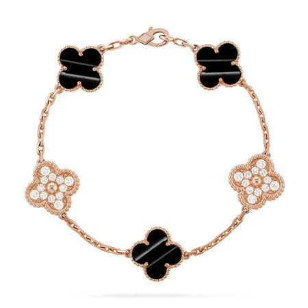 [Luxe Jewelery]Clover Laser  Pulsar Stone 5-Motif & LOVE Diamond-Paved Bracelet Stack Set