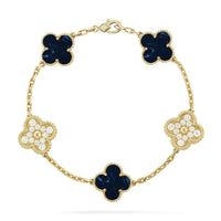 [Luxe Jewelery]Clover 5-Motif Malachite & Pietersite Bracelet Stack Set