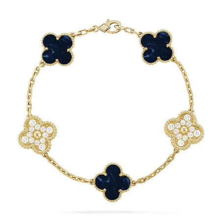 [Luxe Jewelery]Clover 5-Motif Malachite & Pietersite Bracelet Stack Set