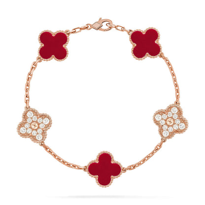 [LUXE] KLEE-ARMBAND MIT 5 MOTIVEN AUS ROTEM KARNEOL