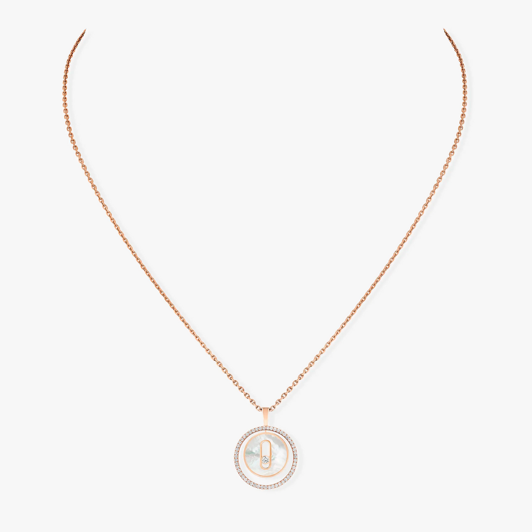 [Luxe Jewelry]LUCKY MOVE 1 DIAMOND WHITE MOTHER OF PEARL PINK GOLD DIAMOND NECKLACE