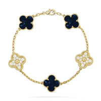 [Luxe Jewelery]Clover 5-Motif Malachite & Pietersite Bracelet Stack Set