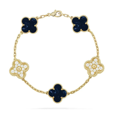 [Luxe Jewelery]Clover 5-Motif Malachite & Pietersite Bracelet Stack Set