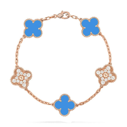 [LUXE] CLOVER 5 MOTIF BLUE AGATE BRACELET COLLECTION