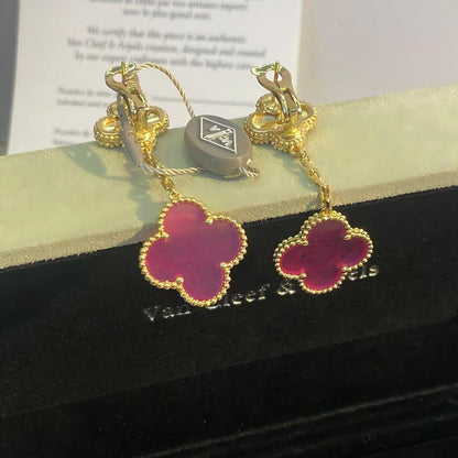 [LUXE]NEW CLOVER 2 MOTIF PINK ENAMEL EARRINGS