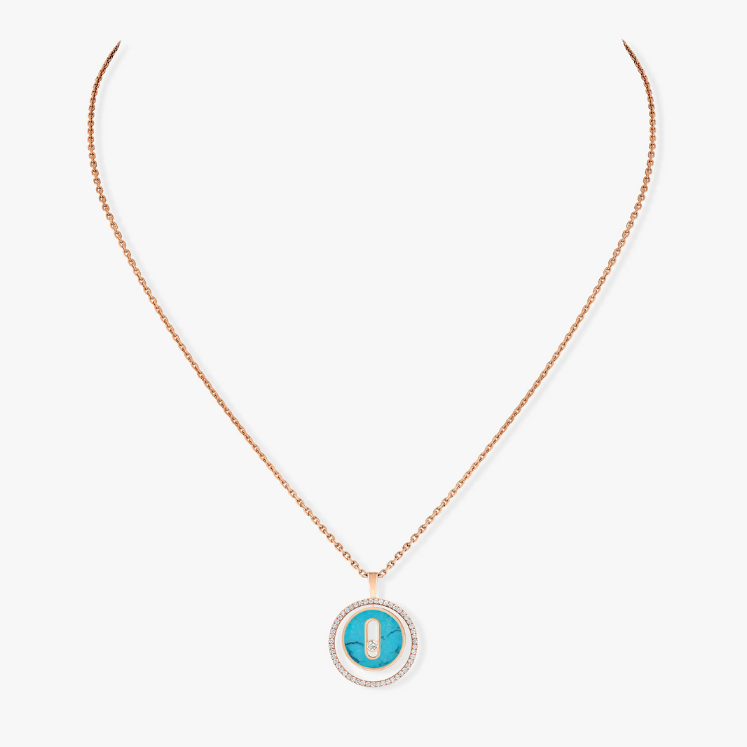 [Luxe Jewelry]LUCKY MOVE 1 DIAMOND TURQUOISE PINK GOLD DIAMOND NECKLACE