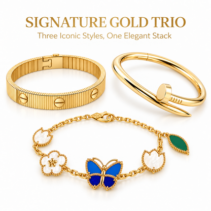 [Luxe Jewelery]Clover Lucky Spring & Love & Juste Garden 3-Piece  Bracelet Stack Set