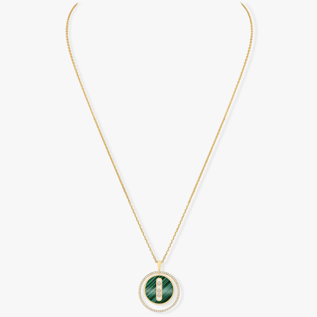 [Luxe Jewelry]LUCKY MOVE 3 DIAMOND MALACHITE GOLD DIAMOND NECKLACE