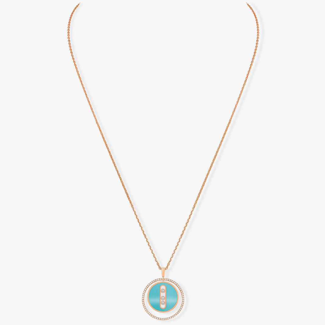 [Luxe Jewelry]LUCKY MOVE 3 DIAMONDS TURQUOISE PINK GOLD DIAMOND NECKLACE