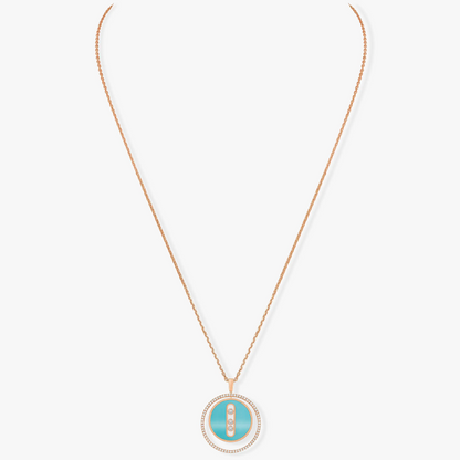 [Luxe Jewelry]LUCKY MOVE 3 DIAMONDS TURQUOISE PINK GOLD DIAMOND NECKLACE