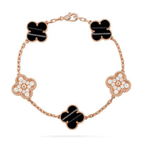 [Luxe Jewelery]Clover Laser  Pulsar Stone 5-Motif & LOVE Diamond-Paved Bracelet Stack Set