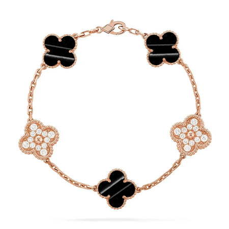 [Luxe Jewelery]Clover Laser  Pulsar Stone 5-Motif & LOVE Diamond-Paved Bracelet Stack Set