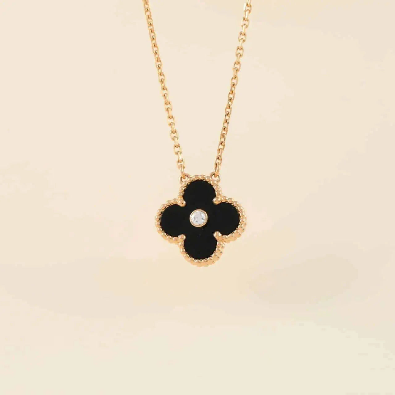 [Luxe]CLOVER 15MM DIAMOND ONYX NECKLACE