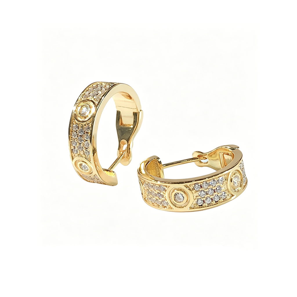 [Luxe Jewelry] LOVE 5.5MM DIAMOND PAVED EARRINGS
