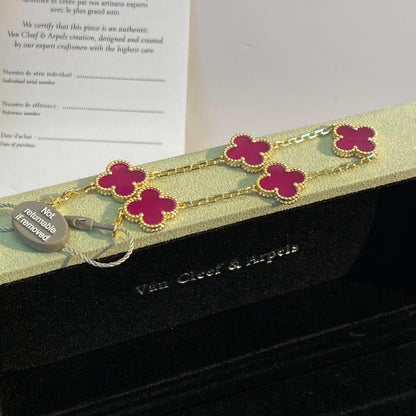 [LUXE]NEW CLOVER 5 MOTIFS PINK ENAMEL BRACELET