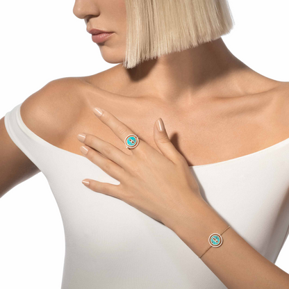 [Luxe Jewelry]LUCKY MOVE TURQUOISE PINK GOLD DIAMOND BRACELET