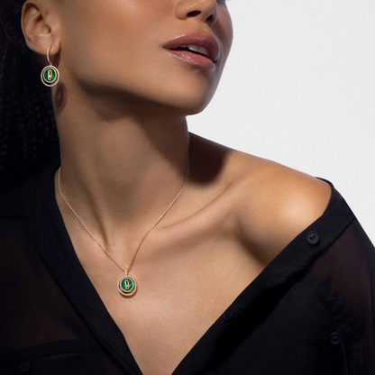 [Luxe Jewelry]LUCKY MOVE 1 DIAMOND MALACHITE GOLD DIAMOND NECKLACE