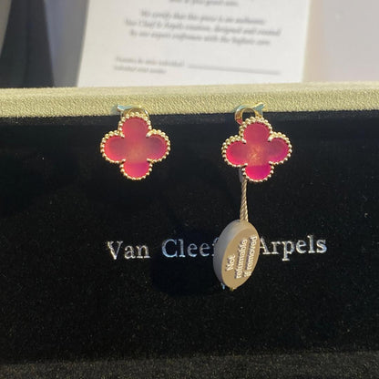 [LUXE]NEW CLOVER 15MM PINK ENAMEL STUD EARRINGS