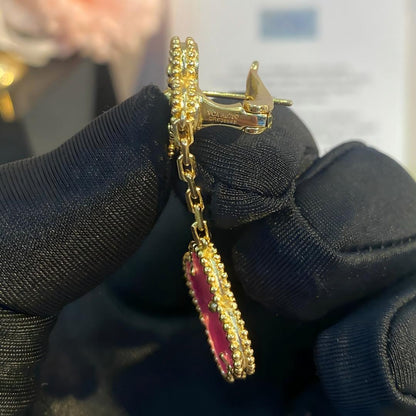 [LUXE]NEW CLOVER 2 MOTIF PINK ENAMEL EARRINGS