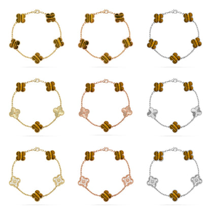 [LUXE] CLOVER 5 MOTIFS TIGER EYE BRACELET COLLECTION