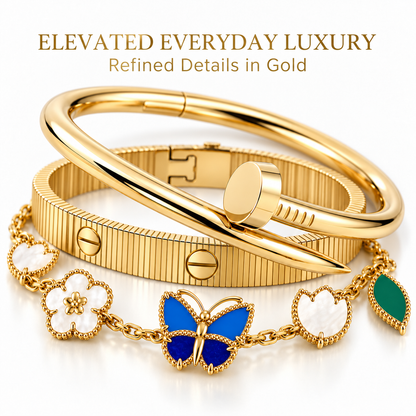 [Luxe Jewelery]Clover Lucky Spring & Love & Juste Garden 3-Piece  Bracelet Stack Set
