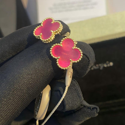 [LUXE]NEW CLOVER 15MM PINK ENAMEL STUD EARRINGS