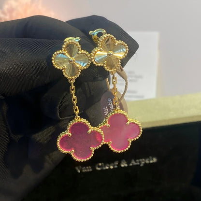 [LUXE]NEW CLOVER 2 MOTIF PINK ENAMEL EARRINGS