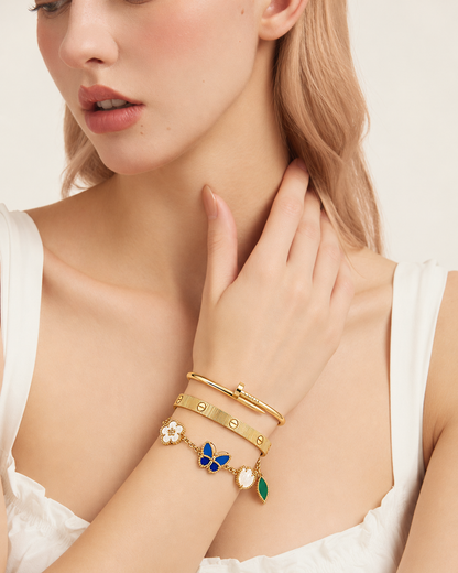 [Luxe Jewelery]Clover Lucky Spring & Love & Juste Garden 3-Piece  Bracelet Stack Set
