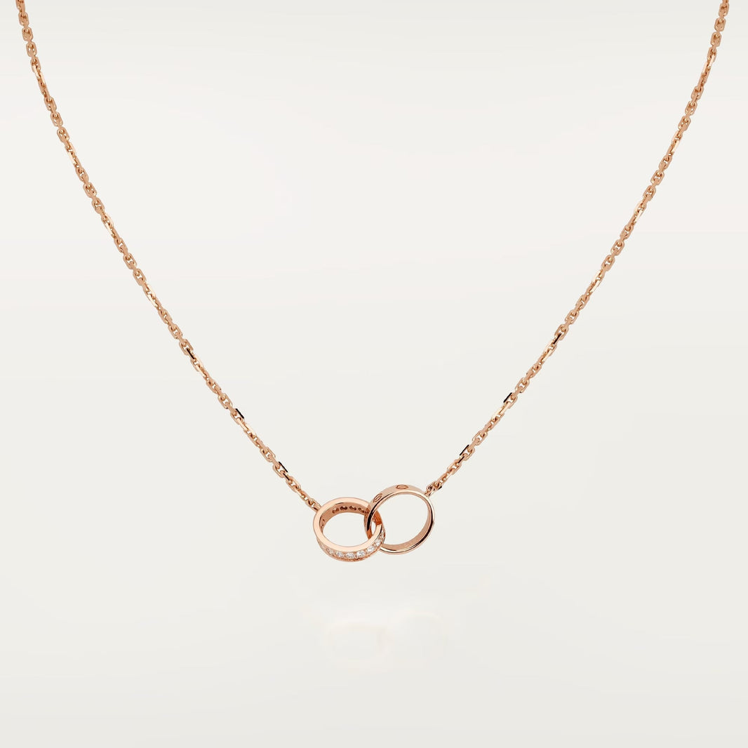 [Luxe Jewelry] LOVE DOUBLE RING HALF DIAMOND NECKLACE