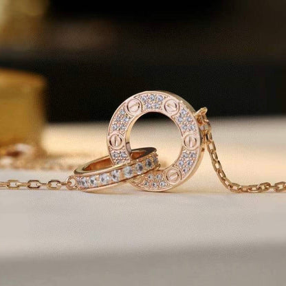 [Luxe]LOVE 7.6MM NECKLACE ROSE GOLD AND SILVER  FULL DIAMOND