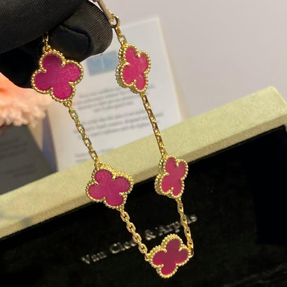 [LUXE]NEW CLOVER 5 MOTIFS PINK ENAMEL BRACELET