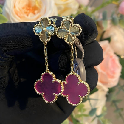 [LUXE]NEW CLOVER 2 MOTIF PINK ENAMEL EARRINGS