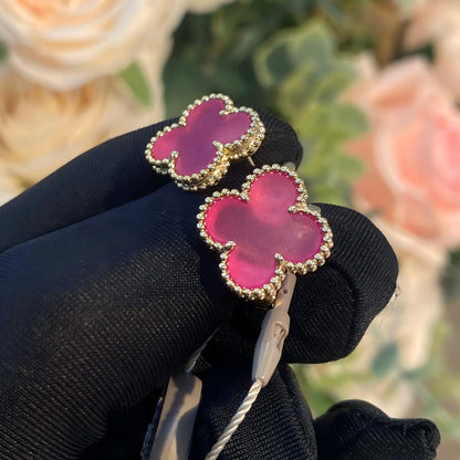 [LUXE]NEW CLOVER 15MM PINK ENAMEL STUD EARRINGS