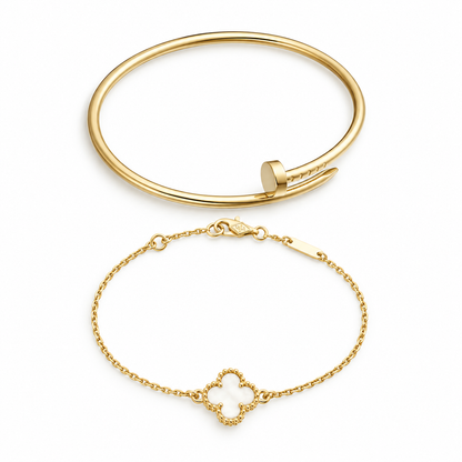 [Luxe Jewelery] Clover White Mother-of-Pearl & JUSTE Bracelet Stack Set