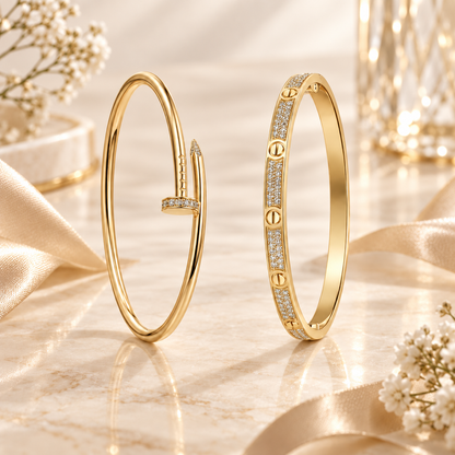[Luxe Jewelery] JUSTE Diamond & LOVE Diamond-Paved Bracelet Stack Set