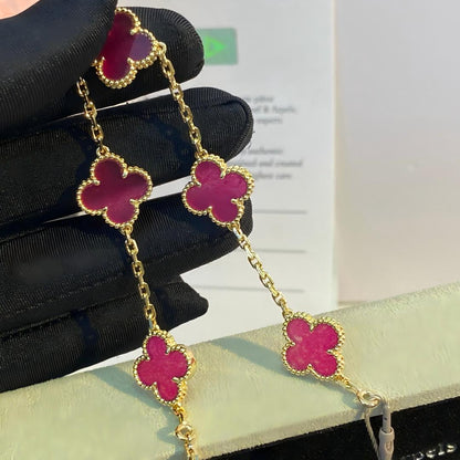 [LUXE]NEW CLOVER 5 MOTIFS PINK ENAMEL BRACELET