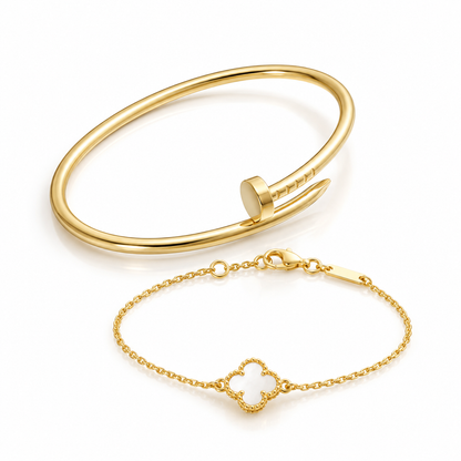 [Luxe Jewelery] Clover White Mother-of-Pearl & JUSTE Bracelet Stack Set